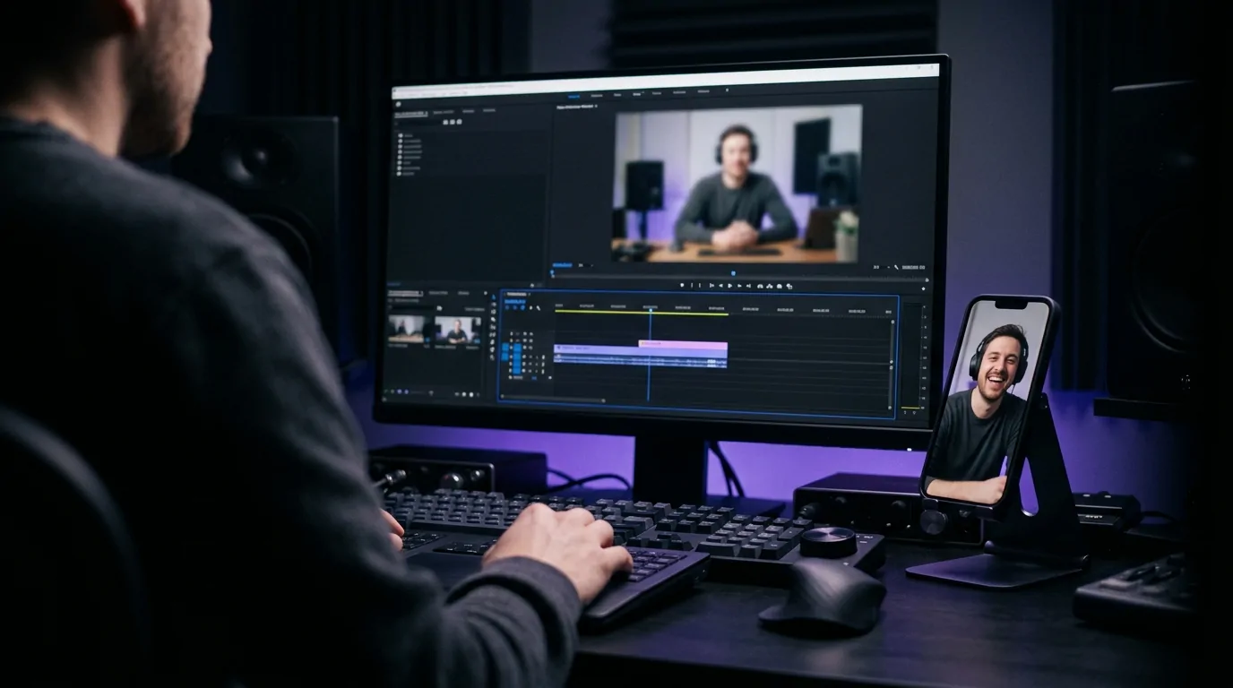Editor scrubbing through a long stream recording to cut a highlight clip