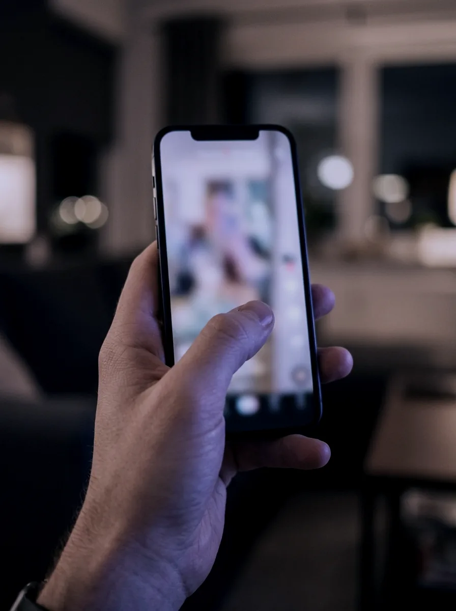 Hand holding a phone that plays a short vertical video